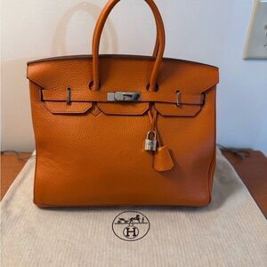 Orange Leather Handbag with Silver Hardware(Wirkin 35)